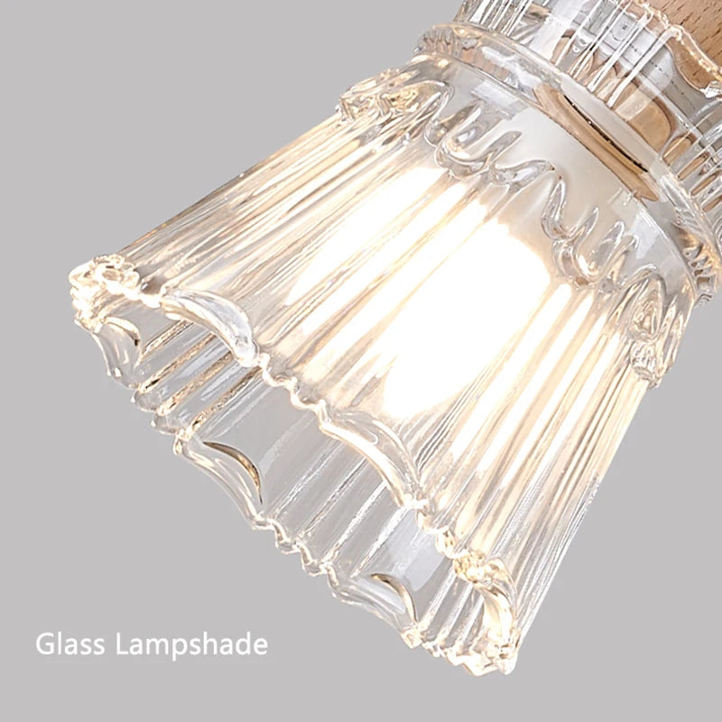 Lampe de chevet verre bois LED E27 Suspension - vue 5 sur 8