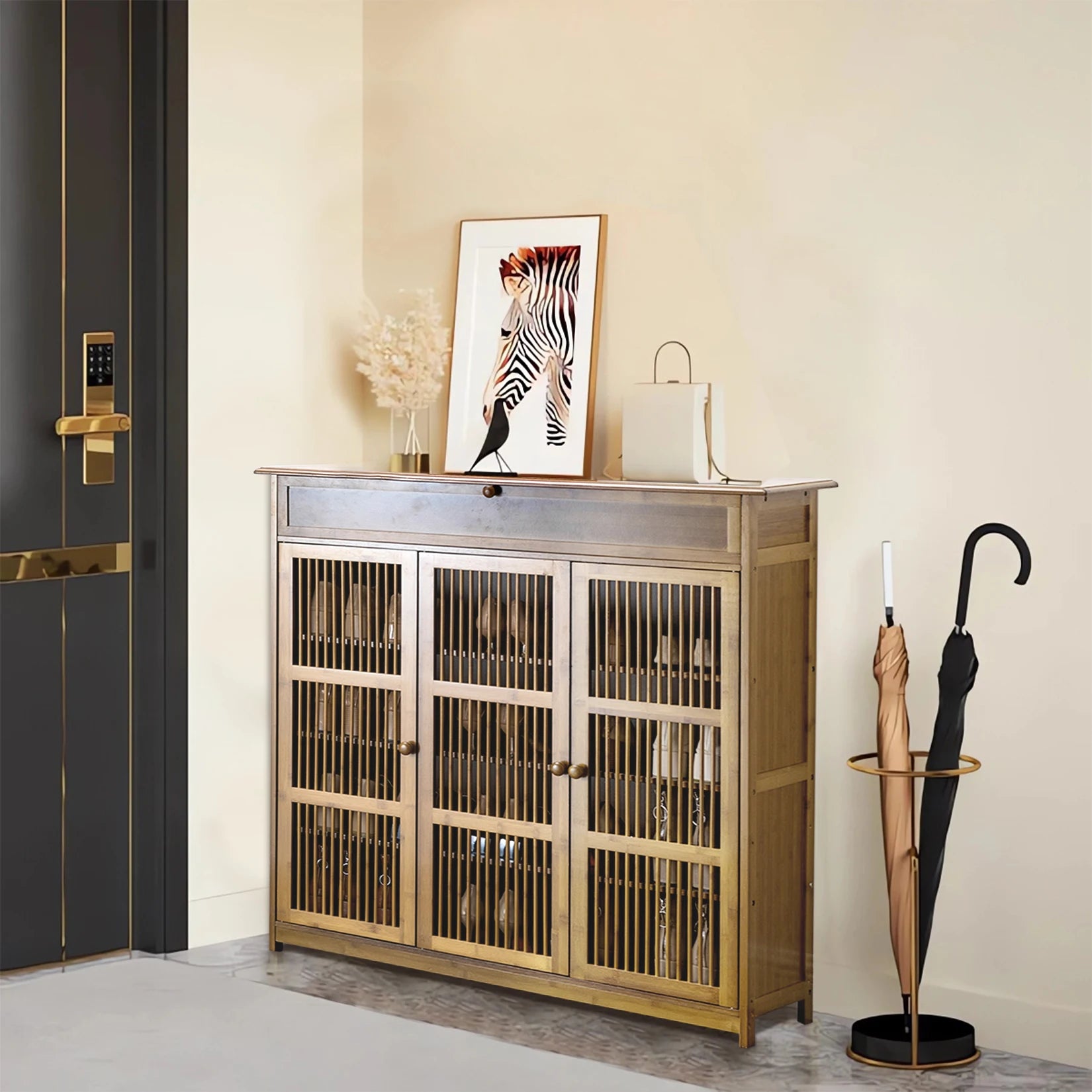 etagère à chaussures en bois 4 niveaux avec portes creuses - vue 3 sur 7