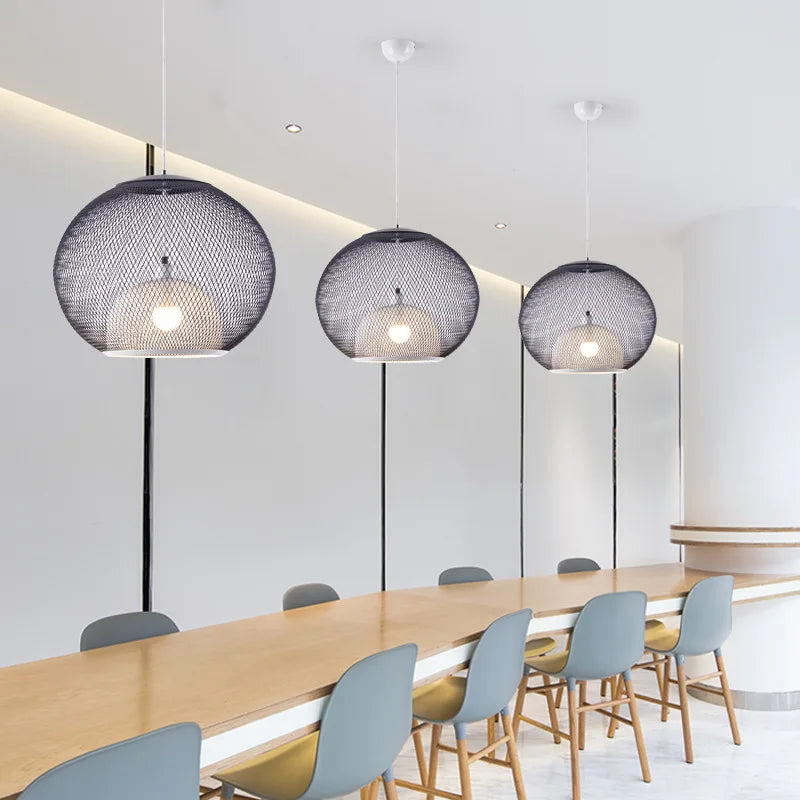 Metal Grid Pendant Lamp Nordic Designer Ceiling Chandelier Suspension Hanging Light Fixture with E27 Changeable Bulb - vue 7 sur 12