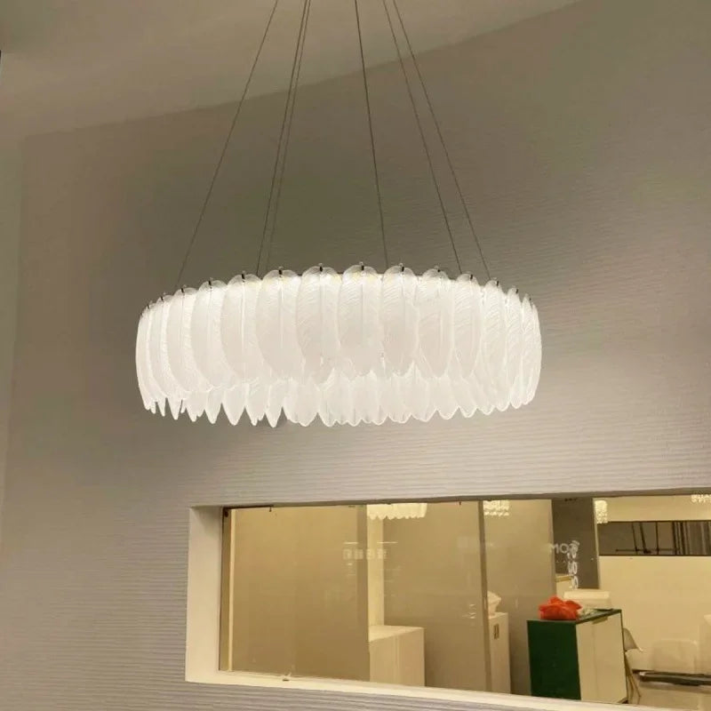 lustre led nordique en verre cristal et plumes décoratif d'intérieur - vue 5 sur 11