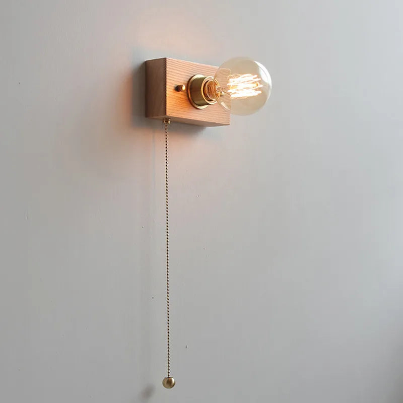 applique murale rétro en bois massif avec câble interrupteur - vue 3 sur 10