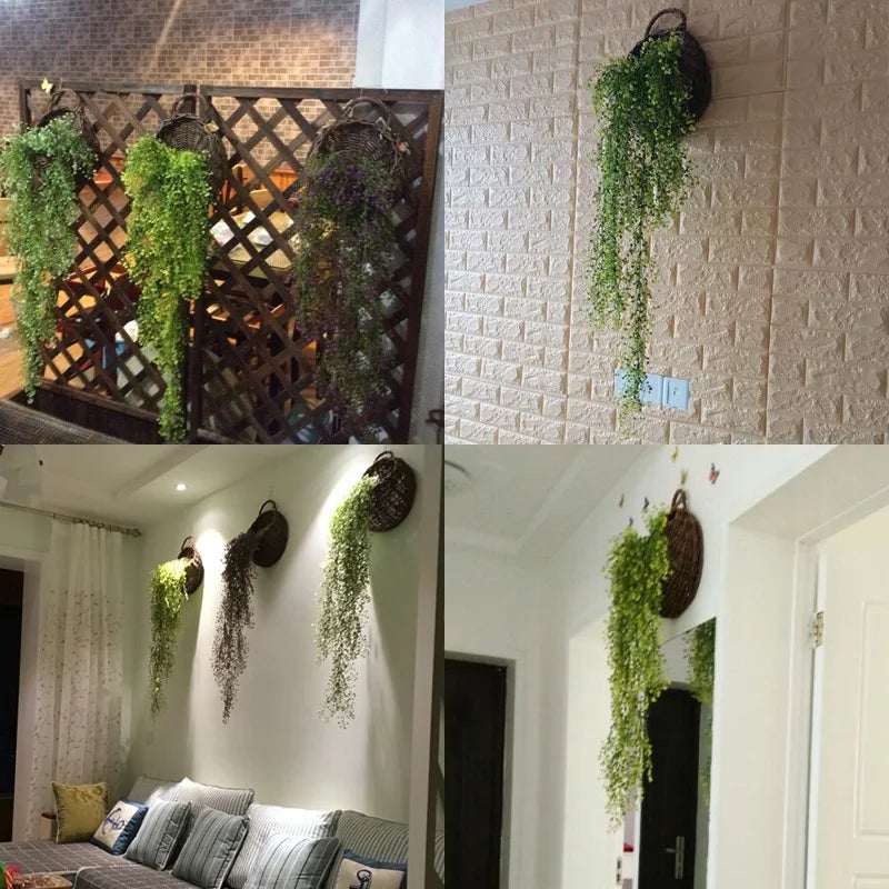 décoration murale en rotin avec feuilles et cloche dorée - vue 7 sur 11