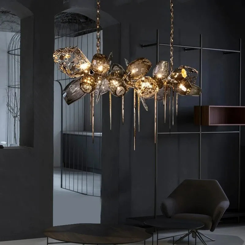 lustre en verre nordique de luxe en cristal moderne - vue 5 sur 14