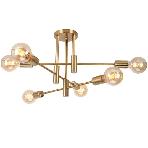 plafonnier rétro en fer forgé LED noir et or E27 lumière salon barre décoration moderne luminaire maison - vue 13 sur 19