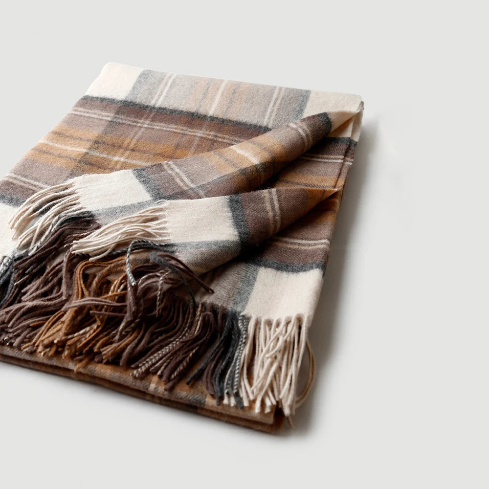 Plaid laine cachemire motif ecossais style pastoral chaud - vue 4 sur 7
