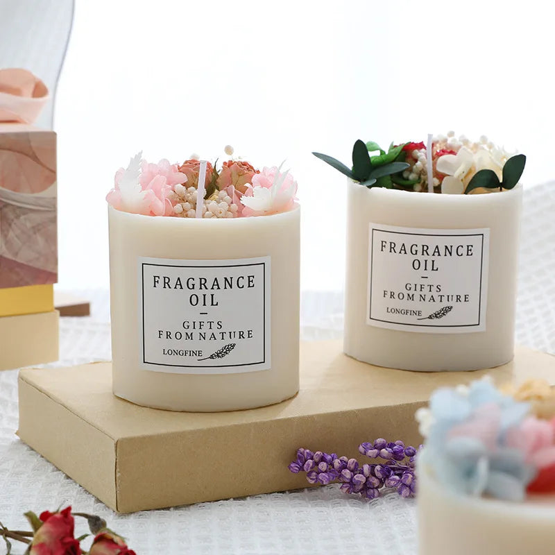 bougie parfumée fleurs séchées en cire de soja décorative et romantique - vue 5 sur 16