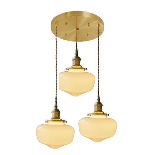 Suspension nordique moderne douille en cuivre abat-jour en verre blanc chambre salon suspension LED luminaires - vue 18 sur 30