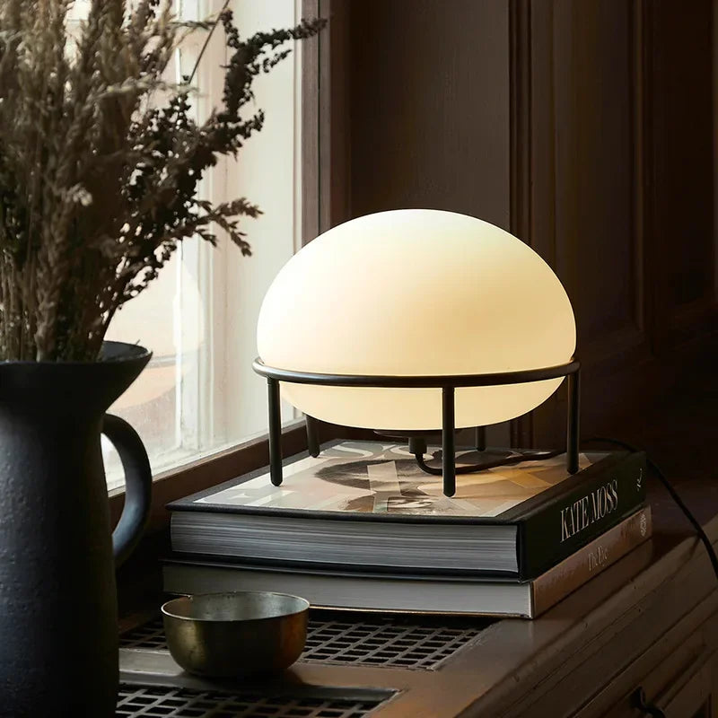 Demark Table Lamp Artistic White Glass Ball Desk Light for Bedroom Living Room - vue 3 sur 6