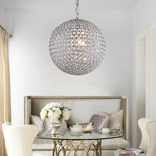 lustre moderne en cristal boule ronde avec éclairage led