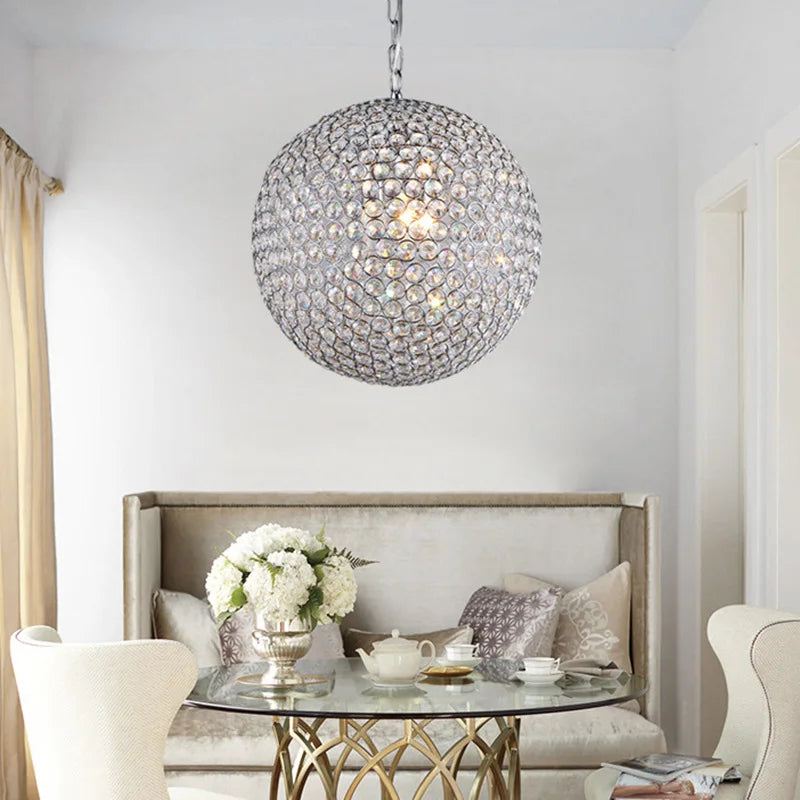 lustre moderne en cristal boule ronde avec éclairage led