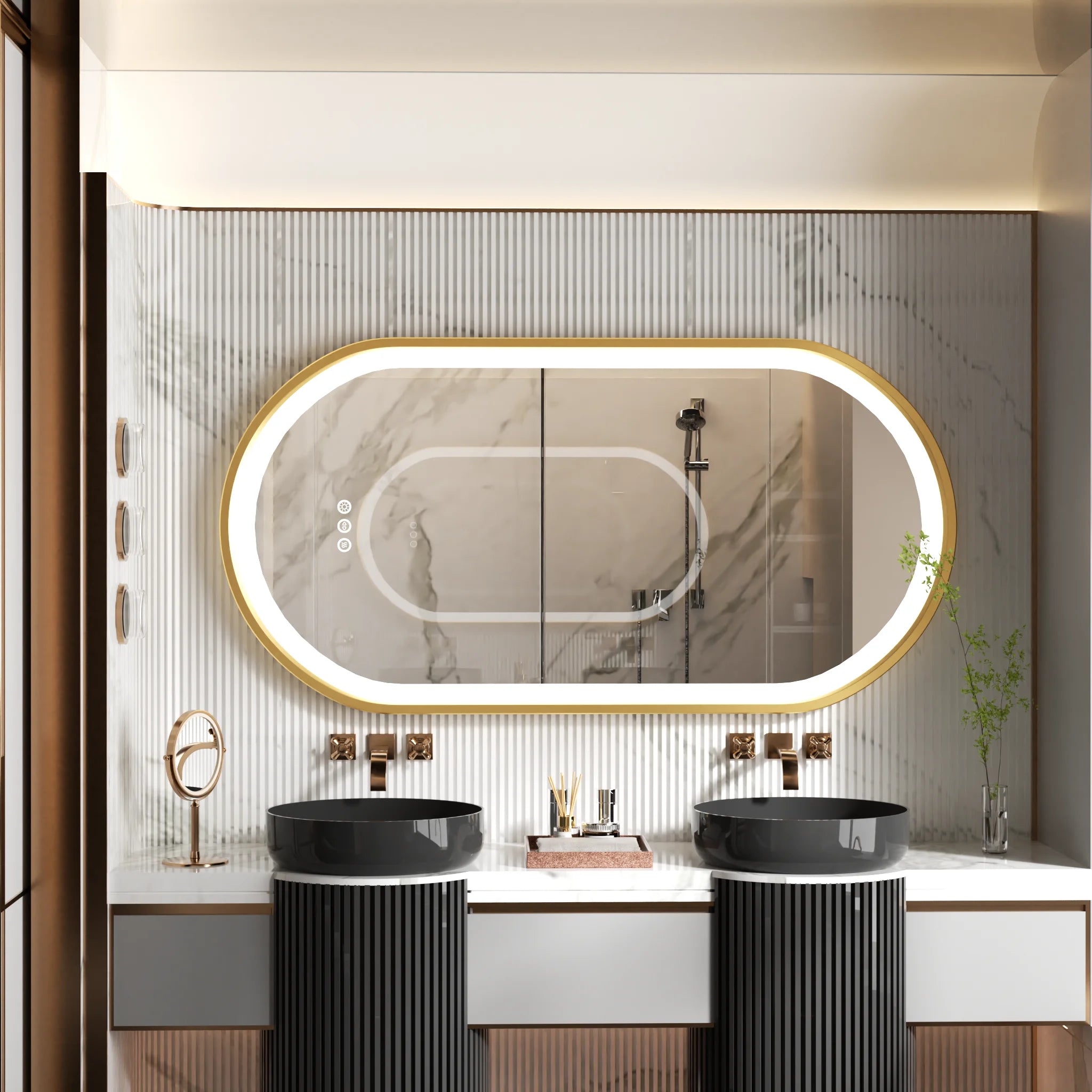 miroir oval à led avec éclairage ajustable et anti-buée - vue 5 sur 8