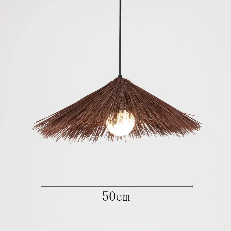 Chinese rattan pendant light, hand woven straw hat lampshade pendant light, living room decoration, indoor lighting fixtures - vue 9 sur 14
