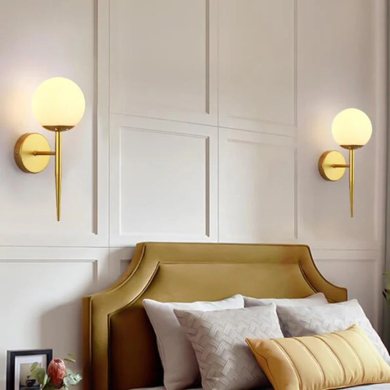 Applique murale boule de LED nordique appliques murales boule de verre nordique pour escaliers couloir chambre lampe de chevet E27 appliques murales d'intérieur lumières - vue 3 sur 14
