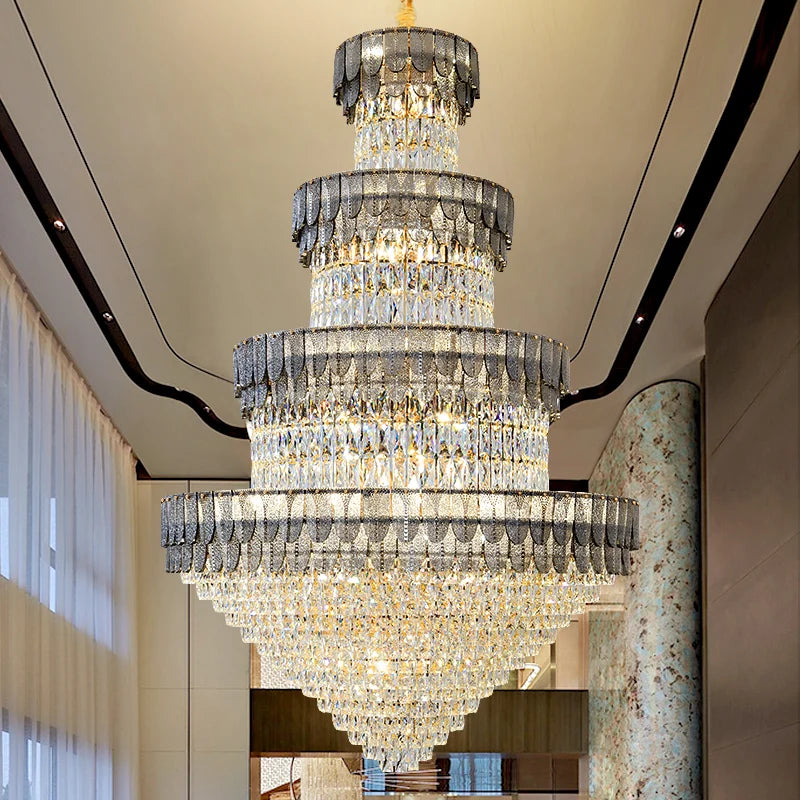 lustre luxe cristal design contemporain pour salon et hôtel - vue 3 sur 14