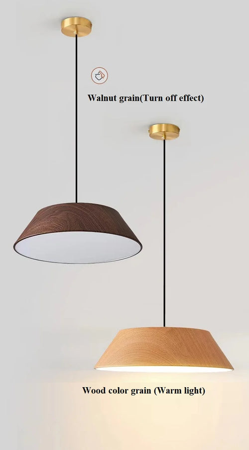 Nordique imple noyer Grain couleur bois Grain LED lustre japonais salle à manger barre lampe Wabi Sabi Art café table suspension