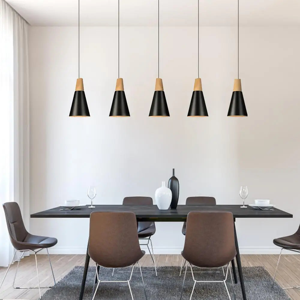 suspension macaron nordique en bois 3 têtes pour bar restaurant - vue 5 sur 24