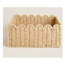 Scalloped Edge Basket, Wicker Storage Baskets,Handwoven Organizing Baskets For Shelves, Paper Rope Design
