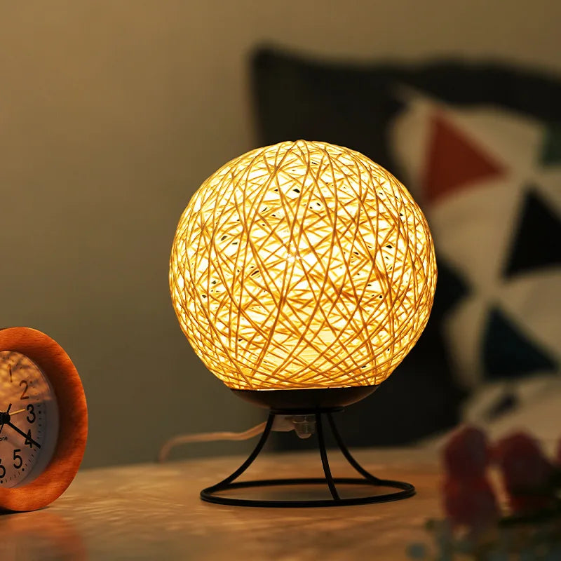 lampe led lune bois rotin lin usb veilleuse chambre - vue 3 sur 8