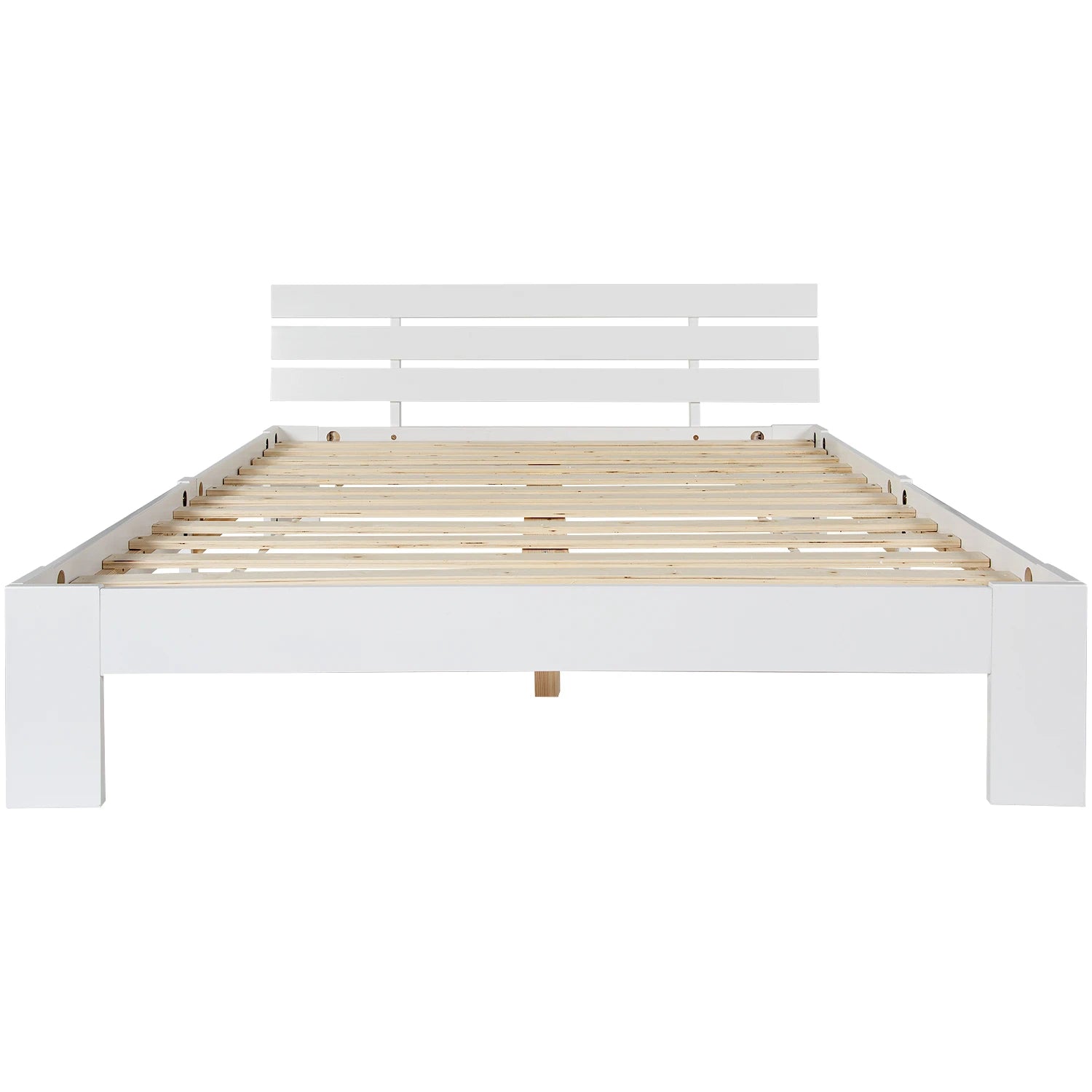 EU STOCK Wooden bed Double bed, headboard, slatted grille -200 x 140cm solid wood FSC Solid wood double bed - vue 5 sur 7