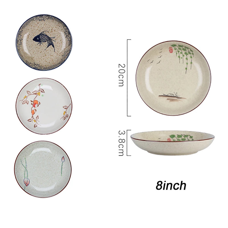 Assiette dessert japonaise ceramique motif floral peinte main