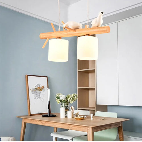 lustre nordique en bois massif avec oiseaux pour décoration intérieure