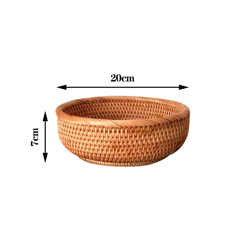 Round Rattan Woven Basket, Wicker Fruit Basket, Bread Food Kitchen Home Decor Organizer, Breadbasket For Kitchen - vue 12 sur 12
