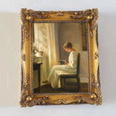 Rectangular retro gold resin photo frame. Wall relief with frame painting, combination of creative picture frame. Canvas album.