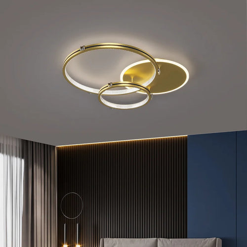 Modern minimalist gold LED ceiling light for indoor and outdoor use - vue 4 sur 10
