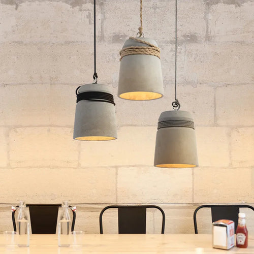 Suspension Led en ciment avec corde de chanvre - vue 5 sur 9