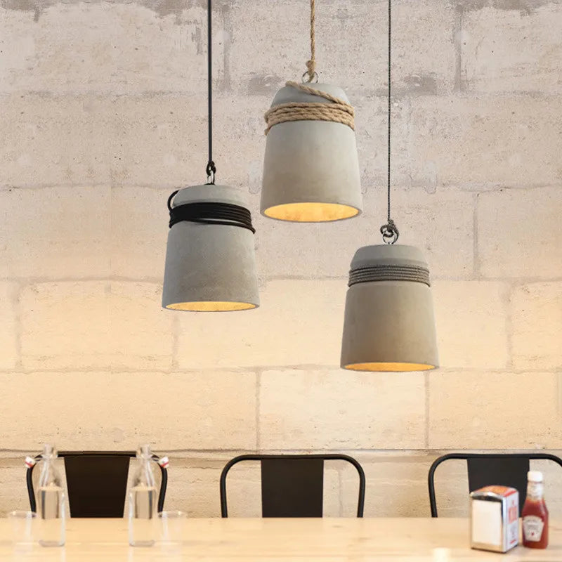 Suspension Led en ciment avec corde de chanvre - vue 4 sur 9