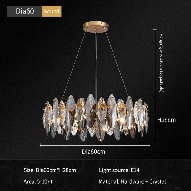 lustre moderne en cristal avec led et suspensions ronds - vue 9 sur 12