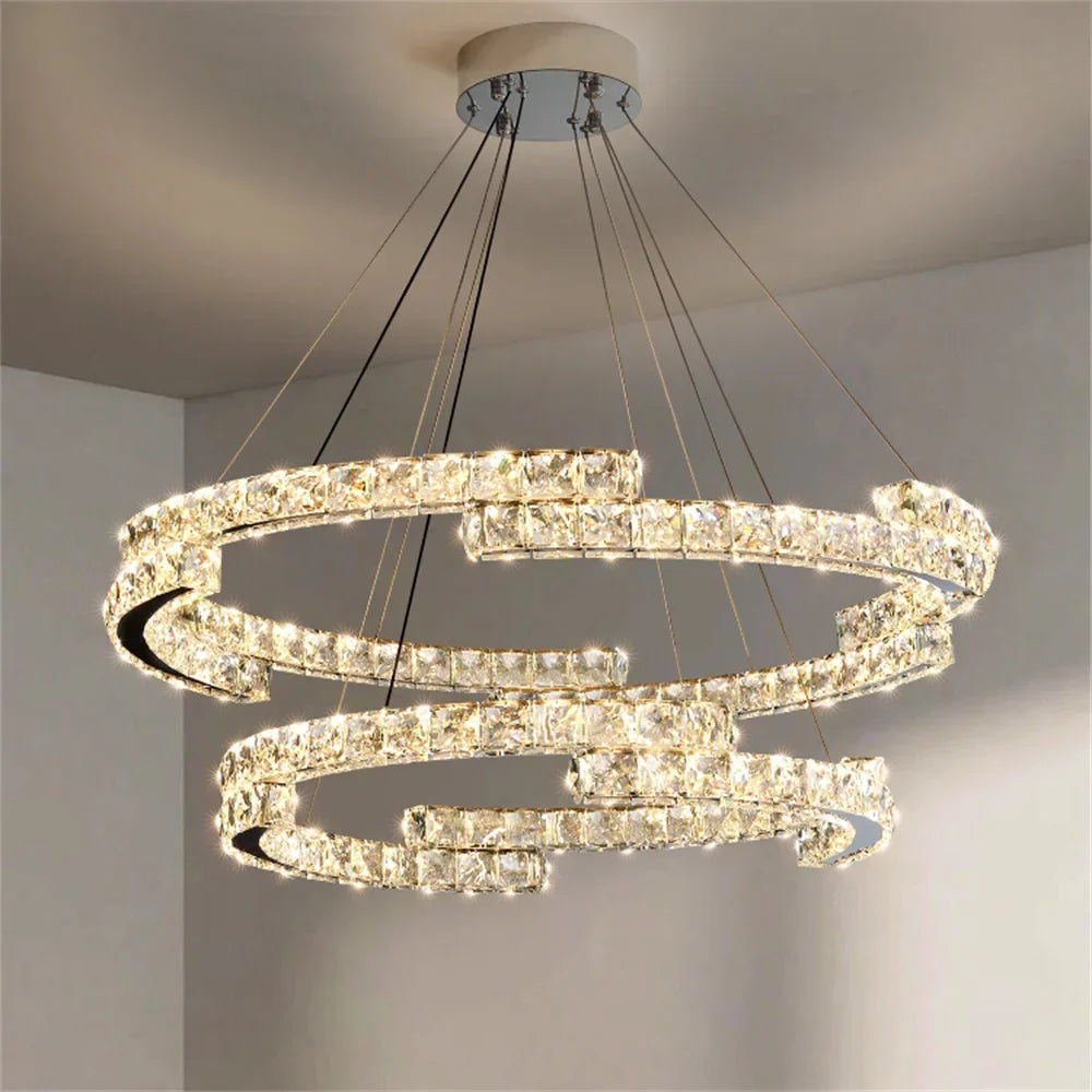 lustre led en cristal design luxe pour décoration intérieure - vue 4 sur 14
