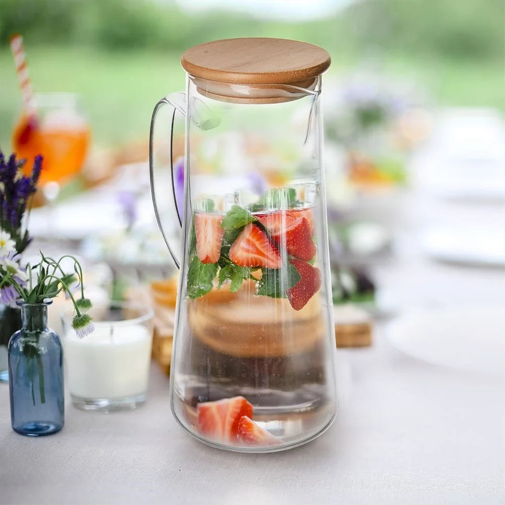Carafe verre poignée couvercle bambou 135 cl - vue 2 sur 6