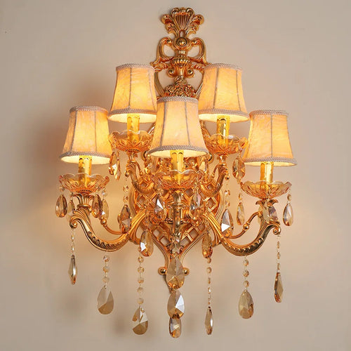 applique murale en cristal doré à cinq têtes pour intérieur élégant - vue 3 sur 8
