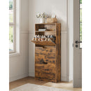 Shoe Cabinet with 3 Hinged Doors, Open Compartment, Adjustable Divider, 14 to 18 Pairs, 24 x 60 x 139 cm, Brown
