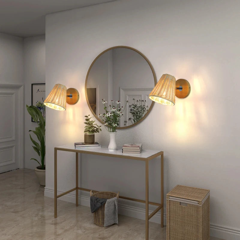 Retro rattan wall light minimalist hand-woven indoor decor - vue 3 sur 8