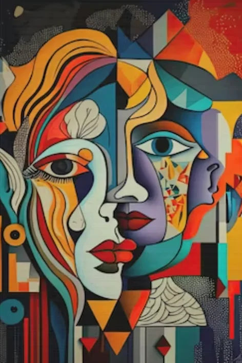 peinture abstraite cubiste style picasso tête de personnage décoration murale