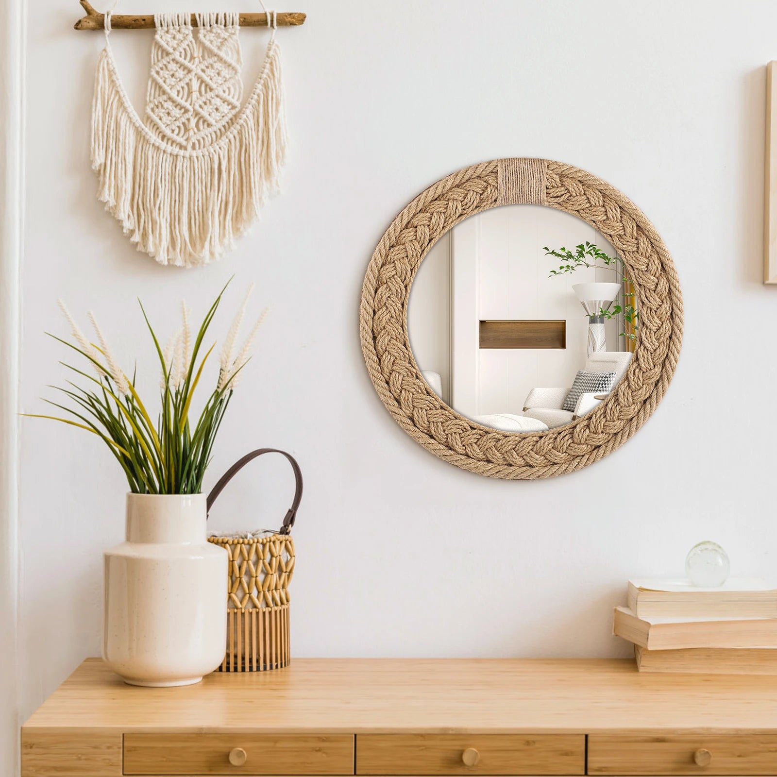 miroir décoratif nordique tissé à la main pour décoration créative - vue 3 sur 7
