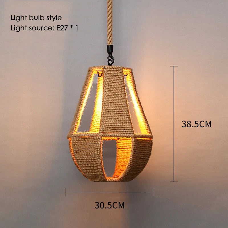 Sisal chanvre corde suspension plafonnier Lustre suspendu Lustre fer main tressage rustique rétro pour salle à manger décor - vue 12 sur 28