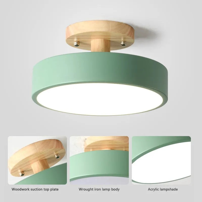 plafonnier bois nordique led macaron rond intérieur balc - vue 7 sur 20