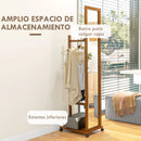 HOMCOM full body mirror with wheels bar shelf 35,5x49,5x167,8 cm Walnut