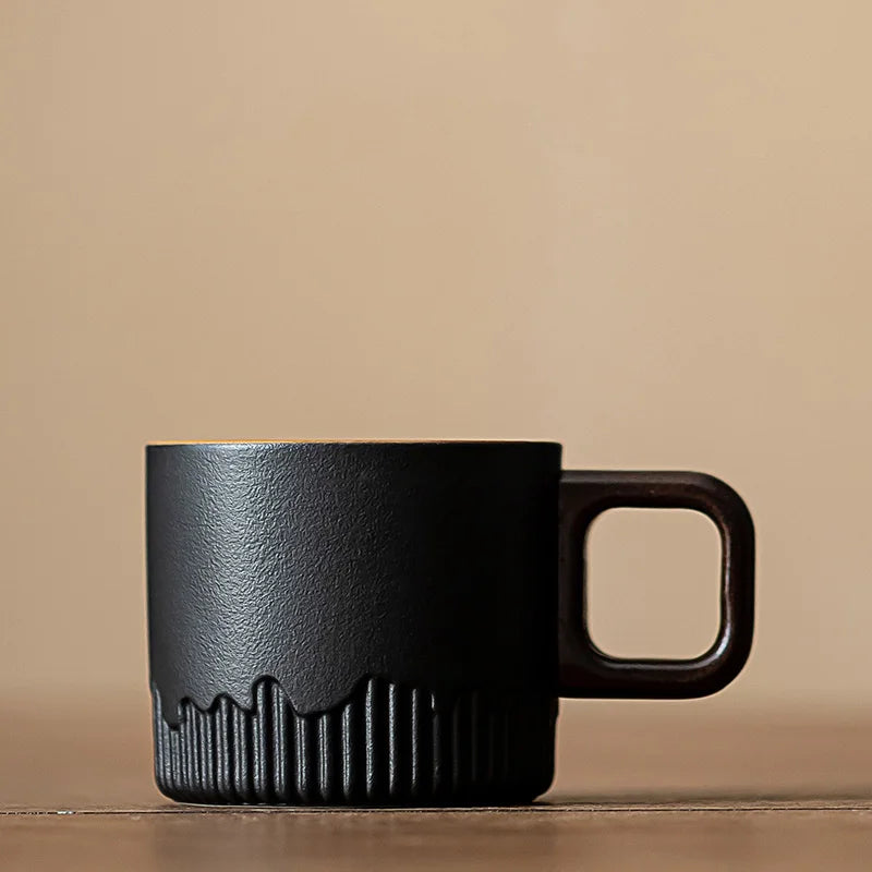 Tasse cafe ceramique vintage anse bois artisanale 60ml