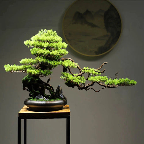 Simulation bonsai trees are suitable for decoration, immortal welcoming pine, green planting, artificial landscape, home, living - vue 3 sur 25