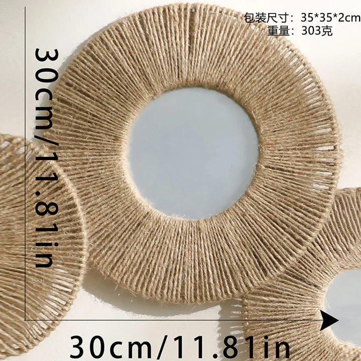 Round Decorative Wall Mirrors Farmhouse Circle Mirror with Hemp Rope Boho Mirrors for Bedroom, Bathroom, Living Room Decor Gift - vue 7 sur 9