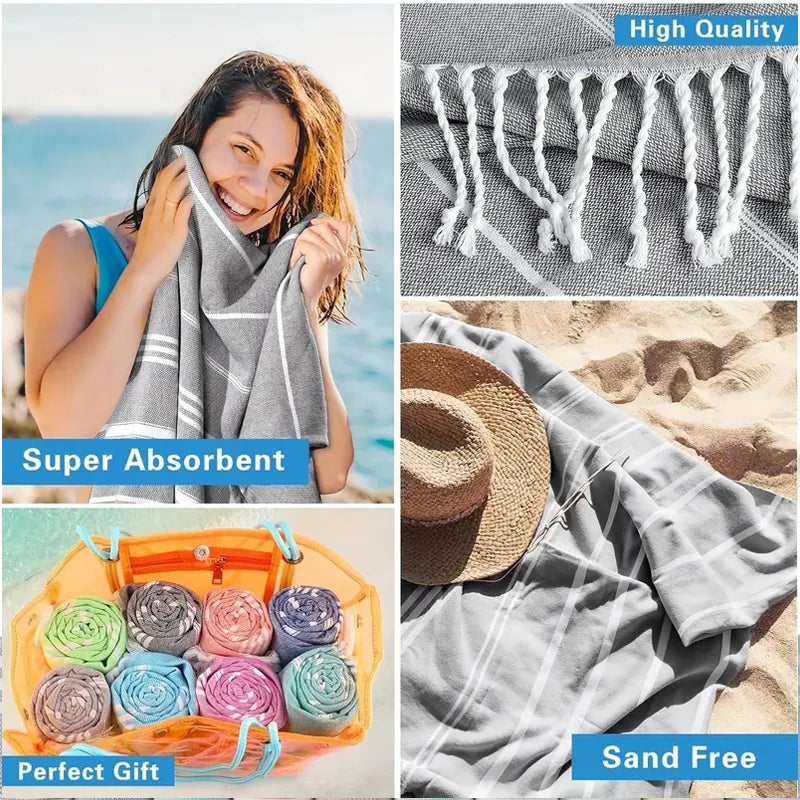 serviette de plage turque coton franges tissé rapide - vue 6 sur 7