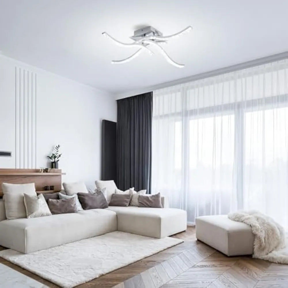 32W Led Ceiling Lamp, Metal Curved Ceiling Lamp Cold White 4 Cross Flamig Acrylic Ceiling Lighting Interior Bedroom Kitchen - vue 2 sur 7