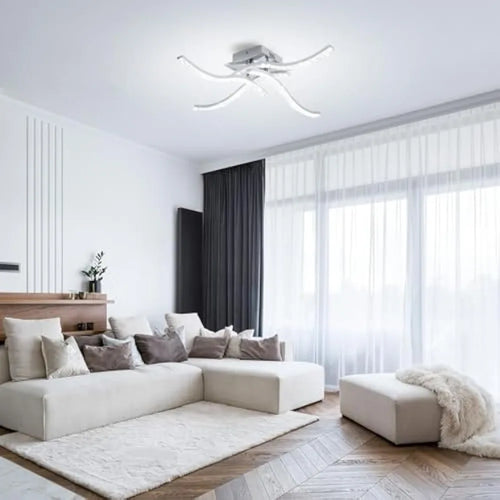 32W Led Ceiling Lamp, Metal Curved Ceiling Lamp Cold White 4 Cross Flamig Acrylic Ceiling Lighting Interior Bedroom Kitchen - vue 3 sur 7