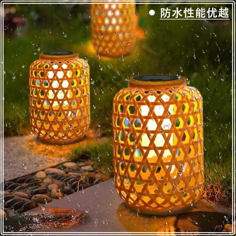 lanternes en bambou solaires pour décoration de jardin extérieur - vue 3 sur 6