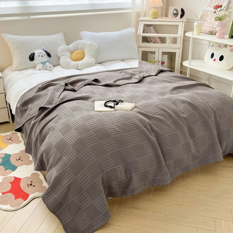 Plaid coton gaufré respirant decoratif salon chambre - vue 5 sur 7
