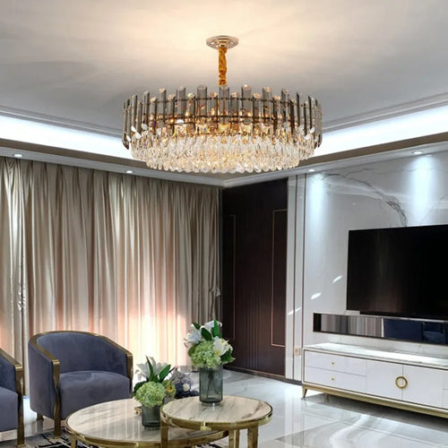 lustre de luxe moderne en cristal transparent pour décoration intérieure